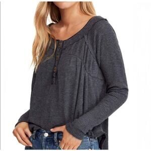 FREE PEOPLE We The Free Must Have Waffle Thermal Henley Top Gray, Size Small